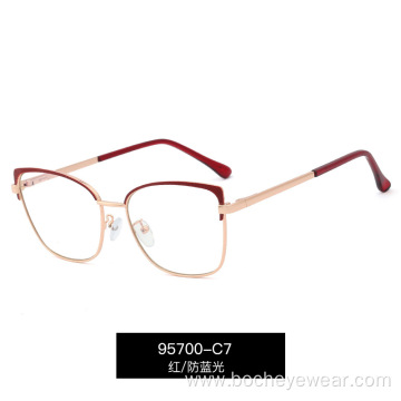 Trendy spectacle frame two-color flat lens female Amazon metal anti blue light spectacle frame can be equipped with myopia glass